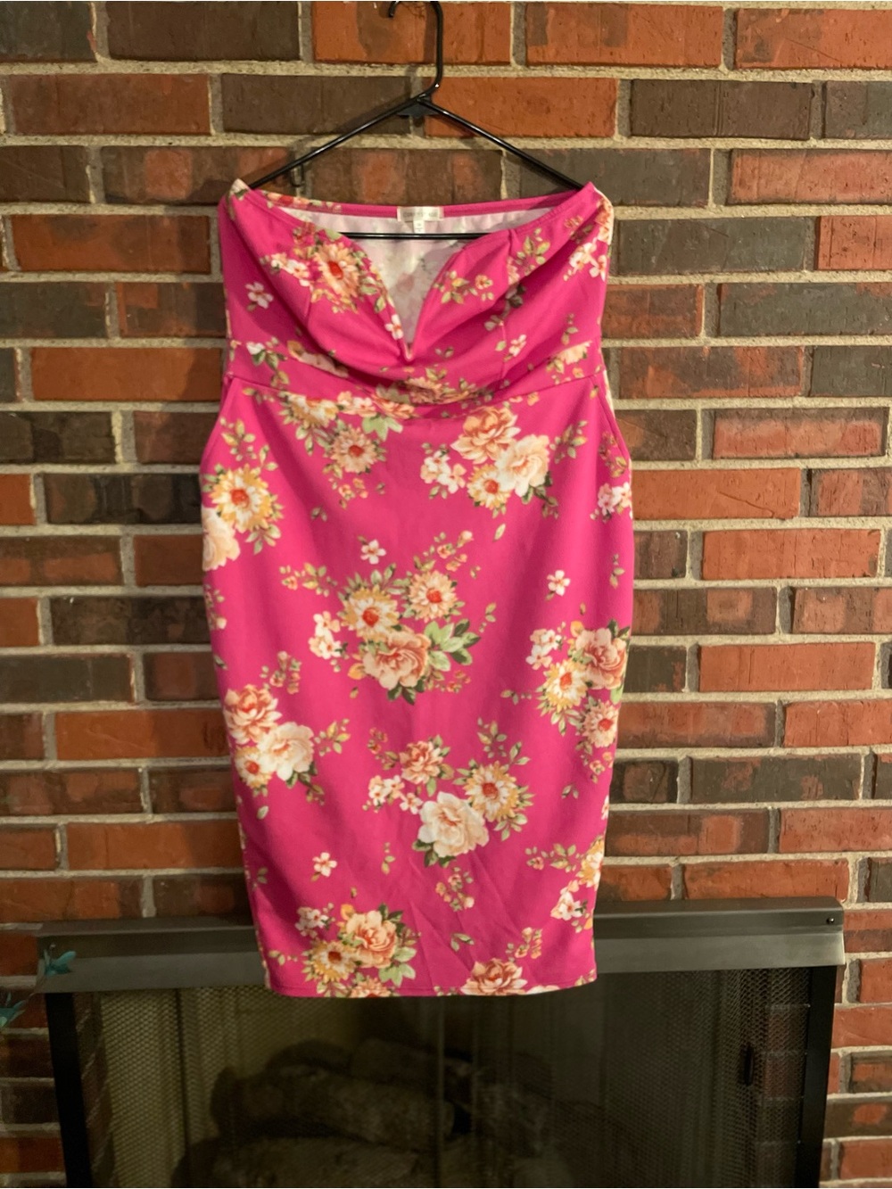 Strapless Pink Floral Sheath Dress - Picture 3 of 4